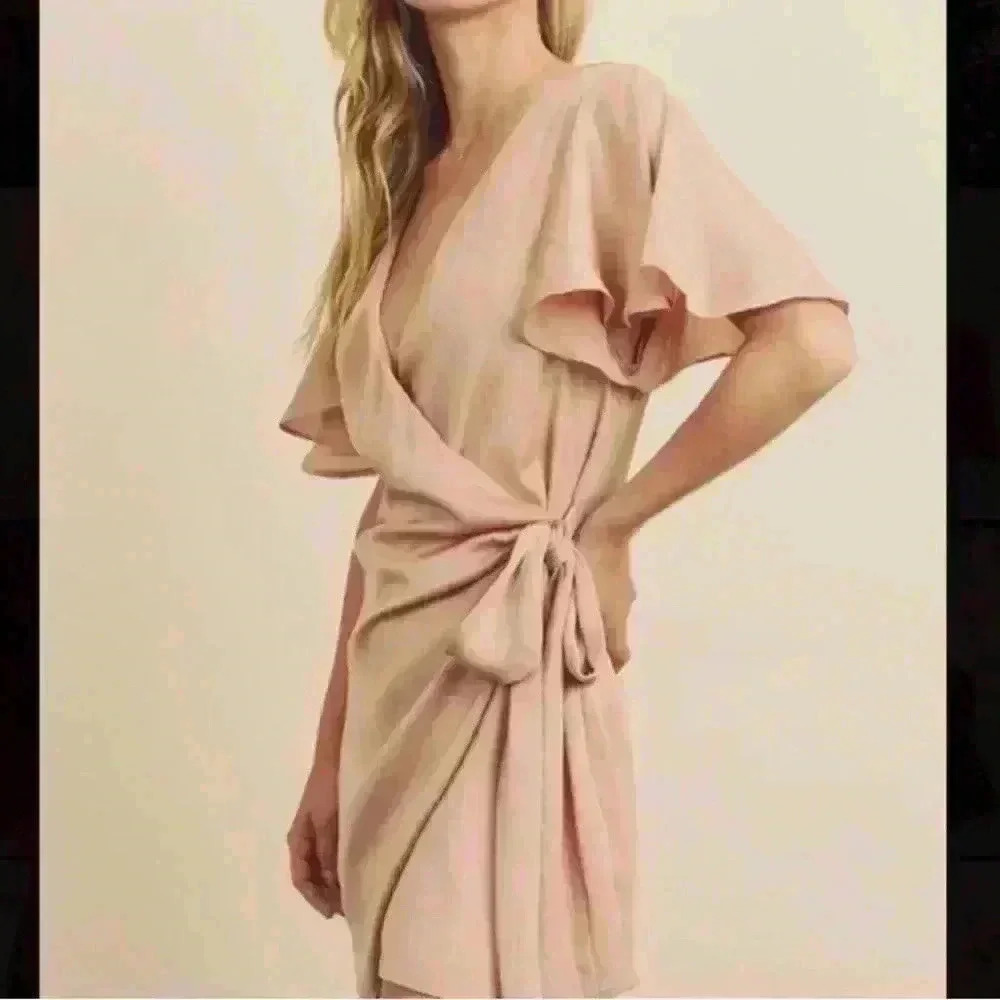 Pretty Aura Blush Pink Satin Wrap Mini Dress, Like New Sz S